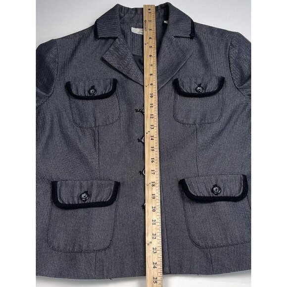 BOB TIMBERLAKE Womens LARGE Black Herringbone Velvet Trim JACKET Pockets EUC - Picture 4 of 8